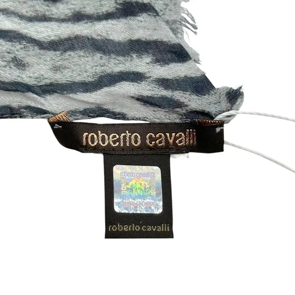 Roberto Cavalli Semi-Sheer Gray Leopard Print Stole Scarf